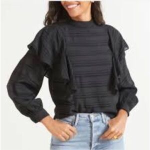 Evereve Allison Joy Ruffled Detail Blouse Black Size Medium
